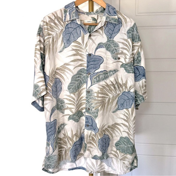 Men's Cream Flowy Rayon Hawaiian Button Down Short Sleeve Shirt Size L Tropical - Picture 1 of 9